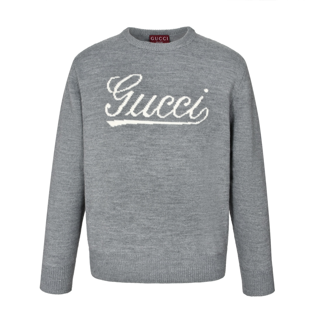 Guc 24FW intarsia lettering crew neck sweater