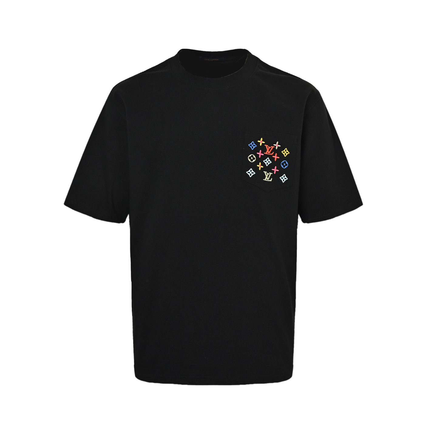 Pocket colorful embroidery T-shirt