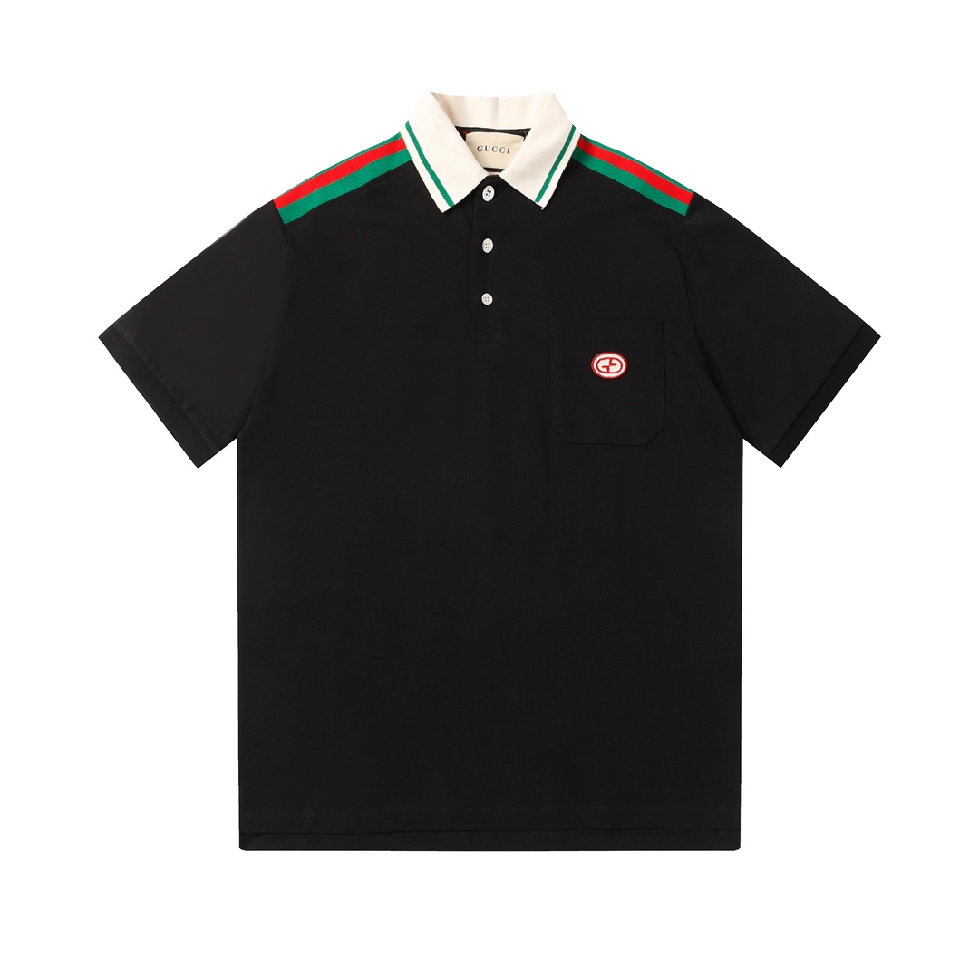 Red And Green Ribbed Polo Shirt Short Sleeves