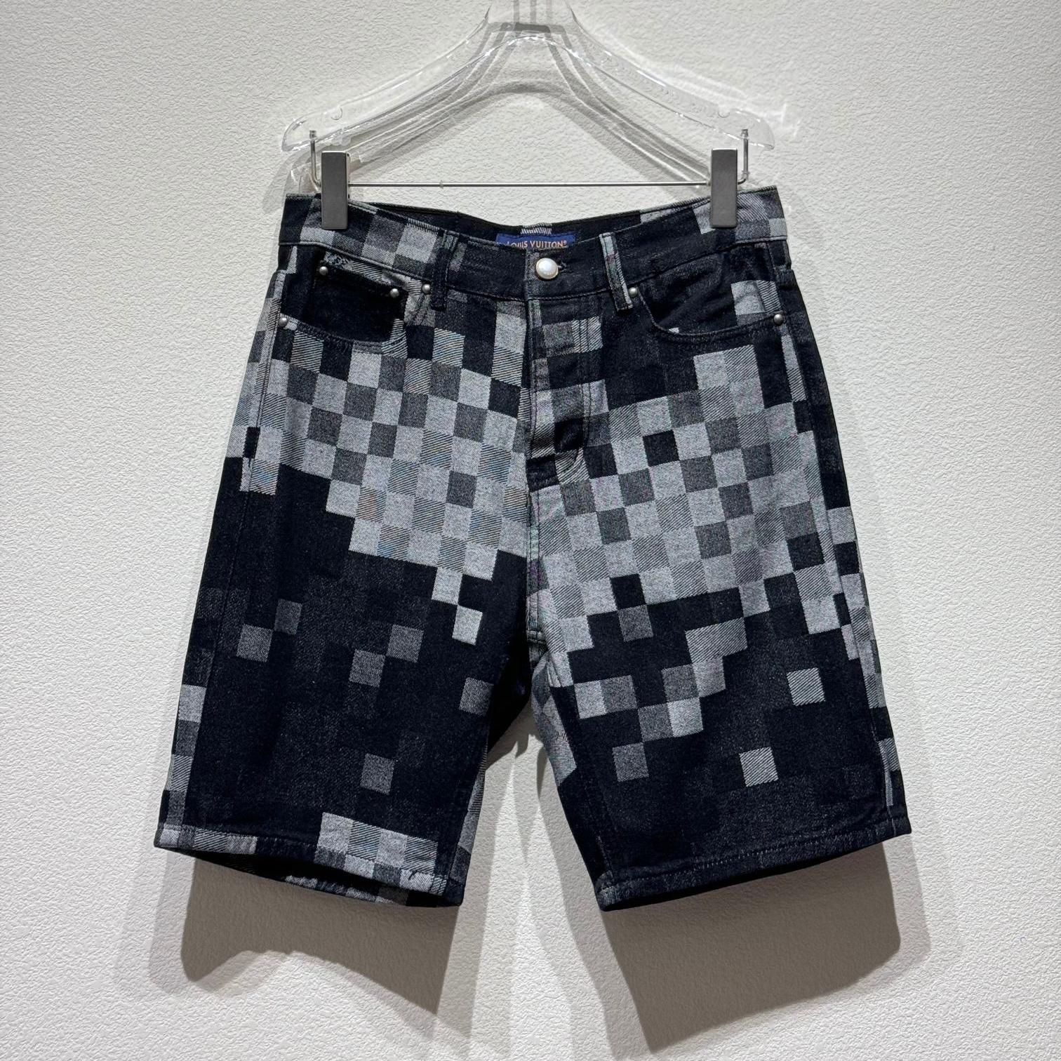 Mosaic Check Streetwear Denim Shorts