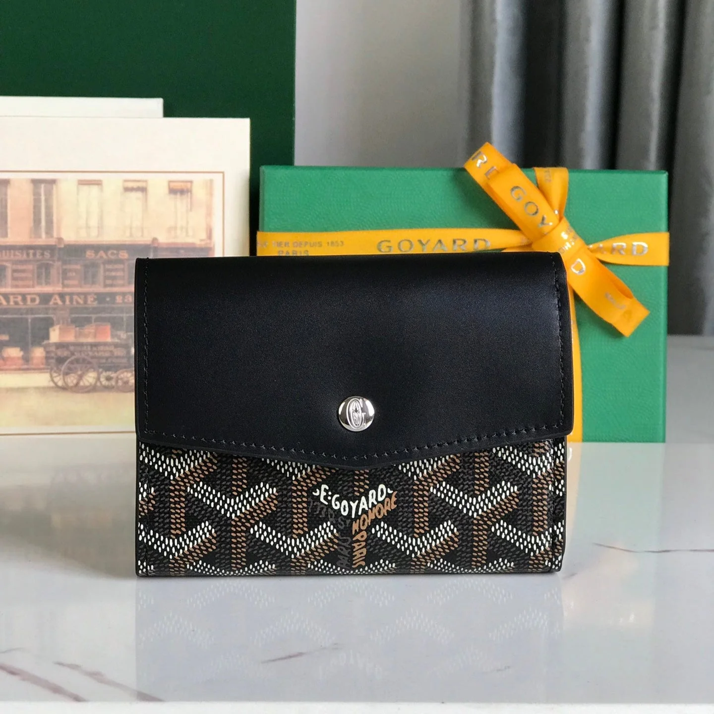 Black Calfskin Canvas Card Holder