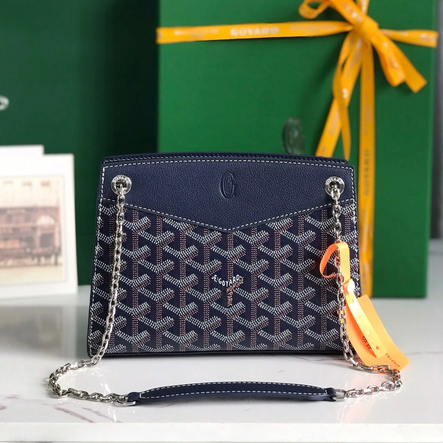 Navy Blue Calfskin Structured Mini Bag