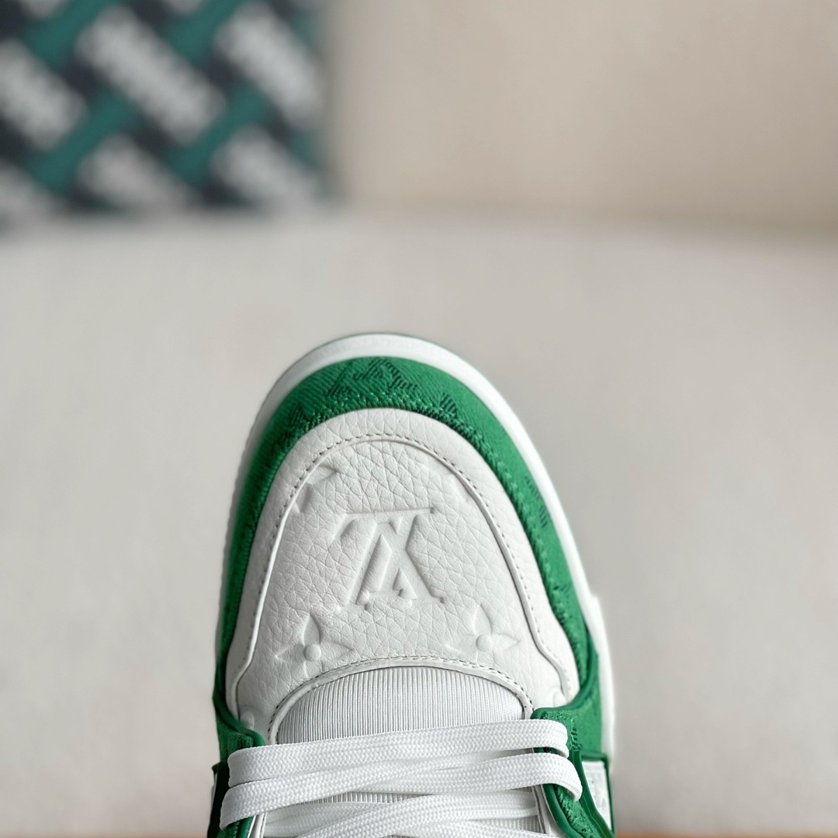 Green Monogram Denim White Sneakers
