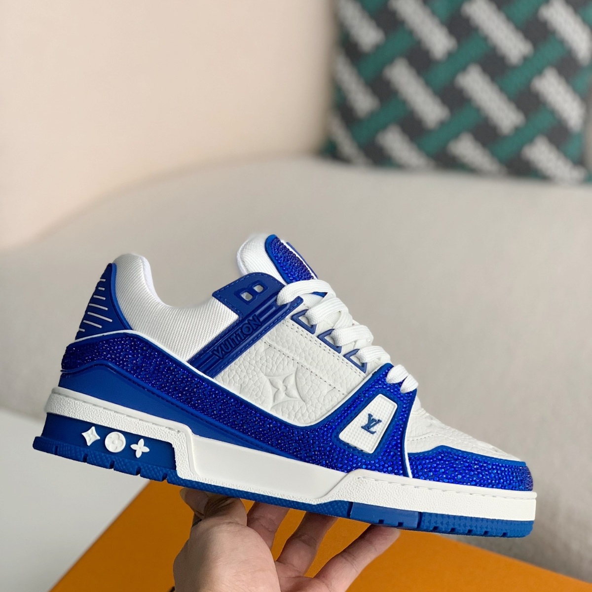 Blue and white casual sneakers