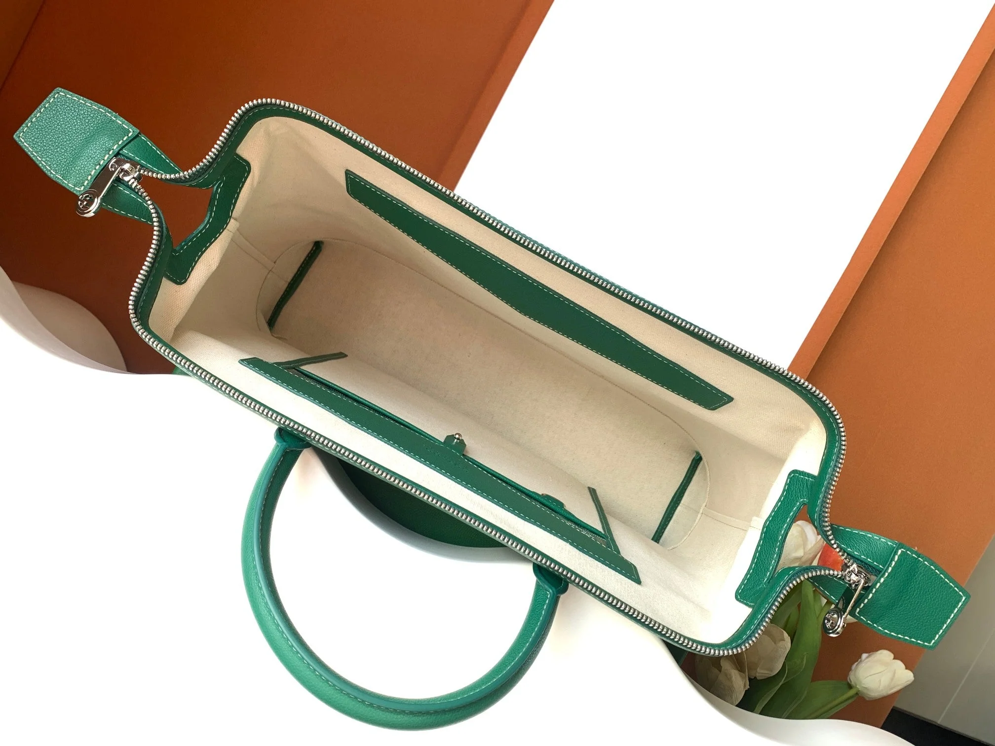 Green Canvas And Calfskin Document Holder