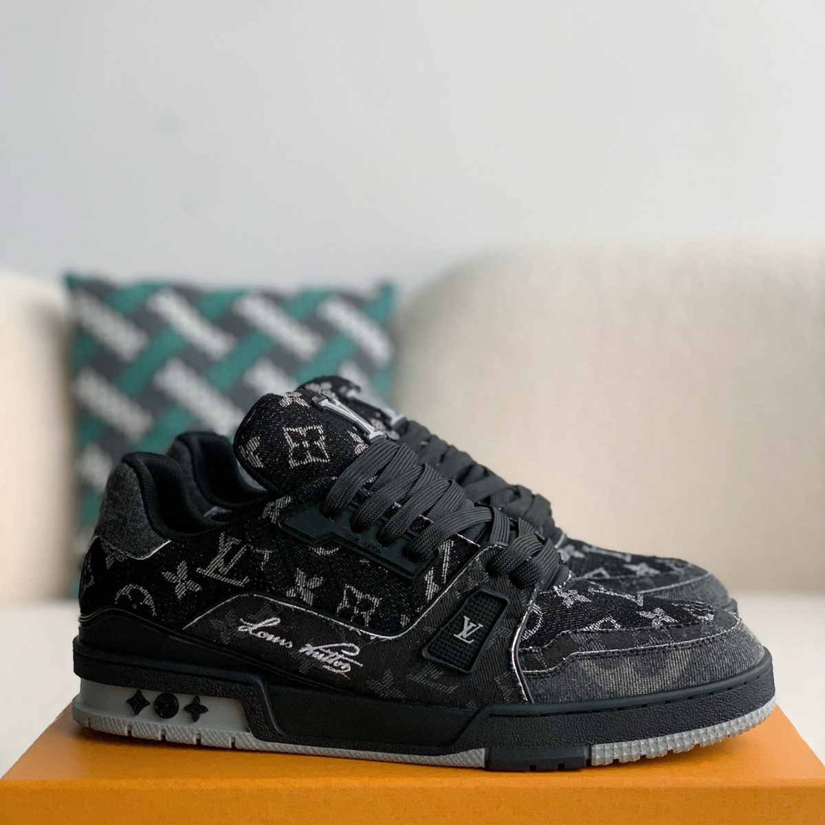Black denim sneakers