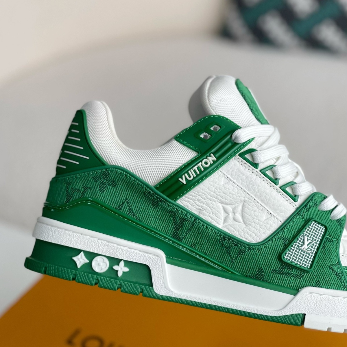 Green Monogram Denim White Sneakers