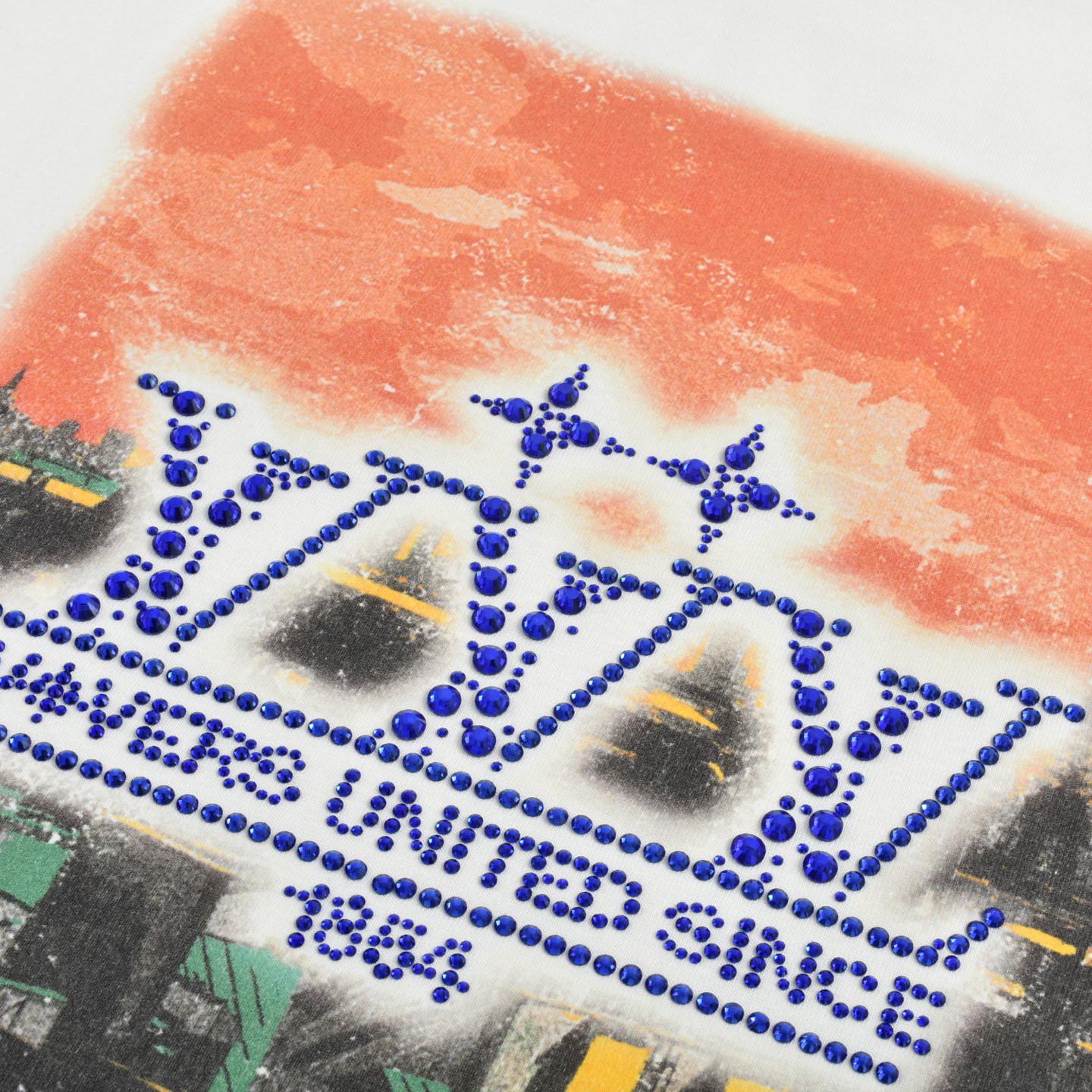 Printed rhinestone short-sleeved T-shirt