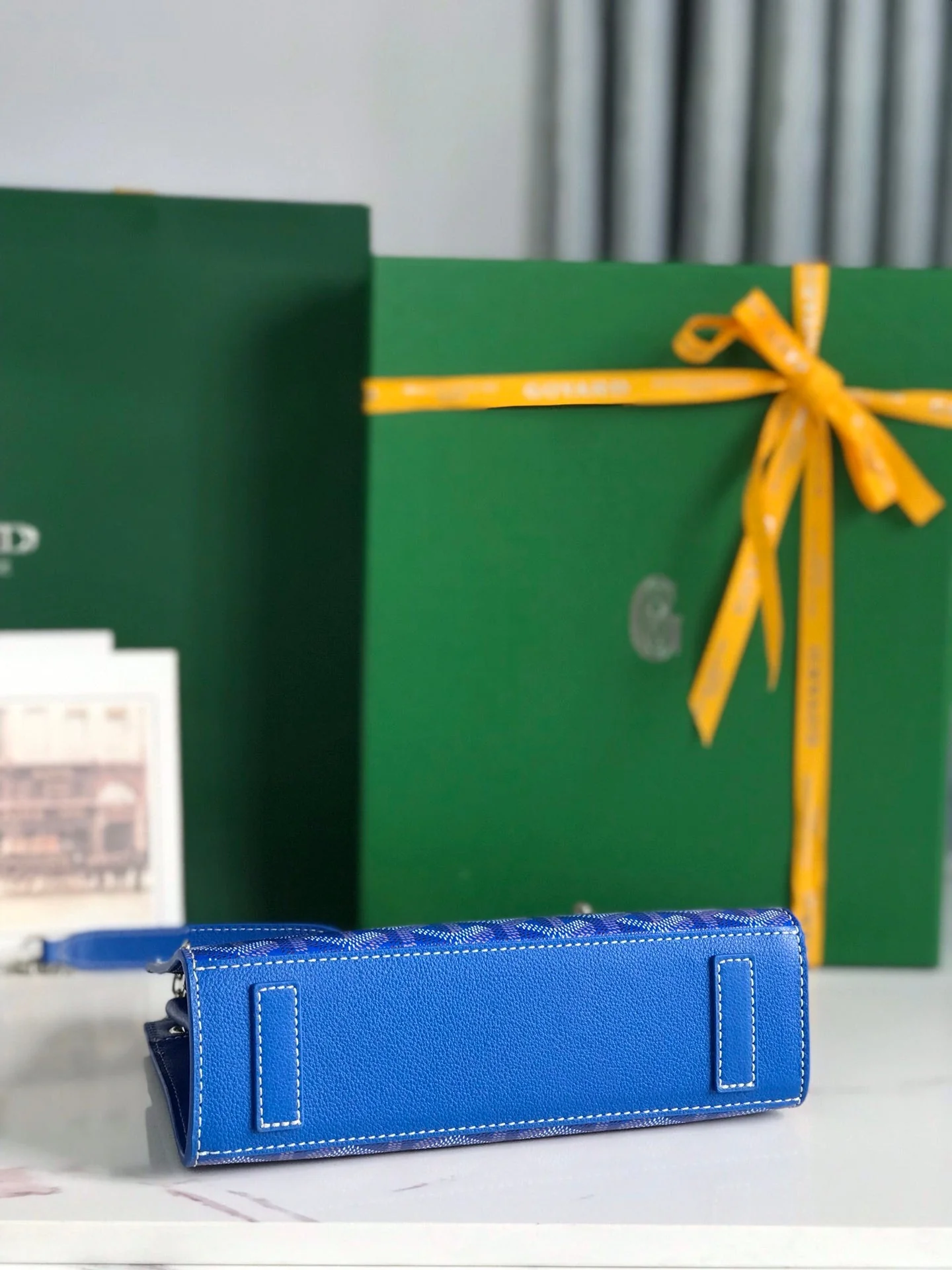 Blue Calfskin Structured Mini Bag