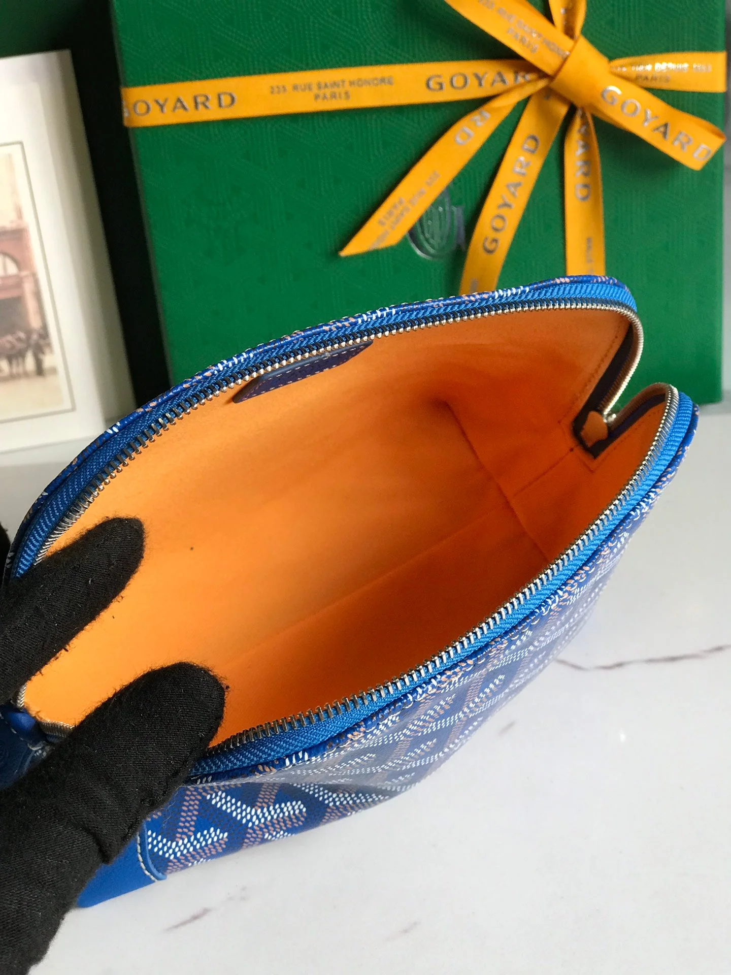 17 In Blue Canvas And Tan Calfskin Trim