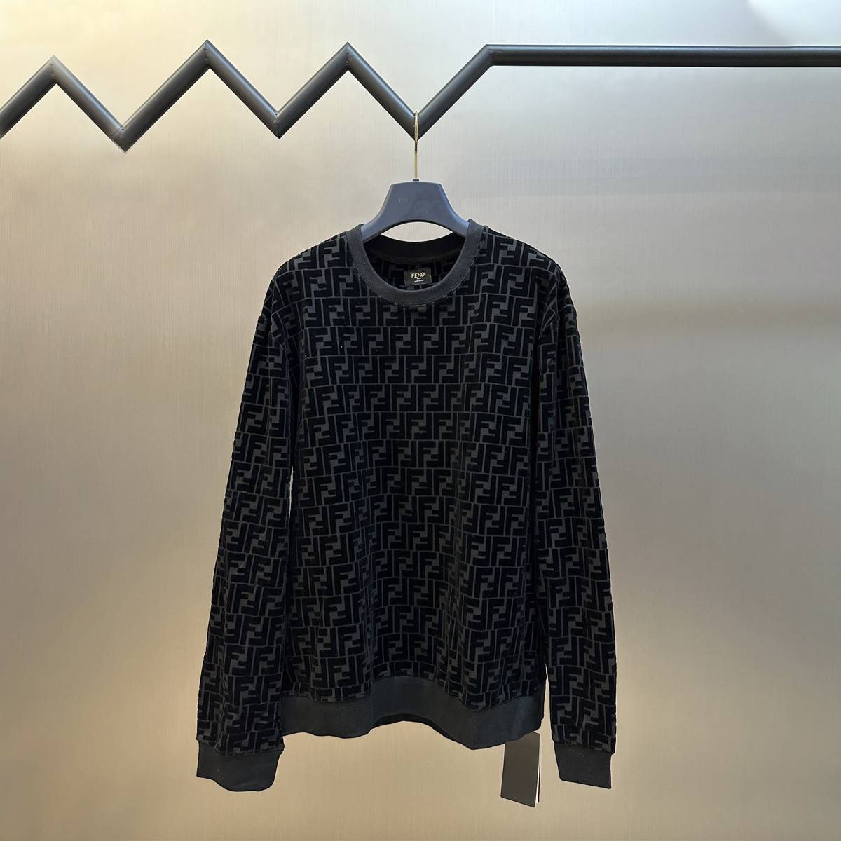 Black Pique Flocked Sweatshirt