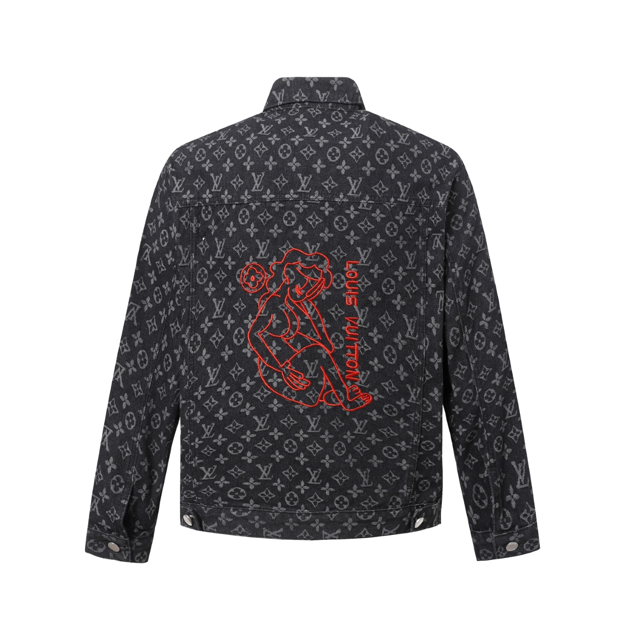 Artistic portrait embroidered denim jacket