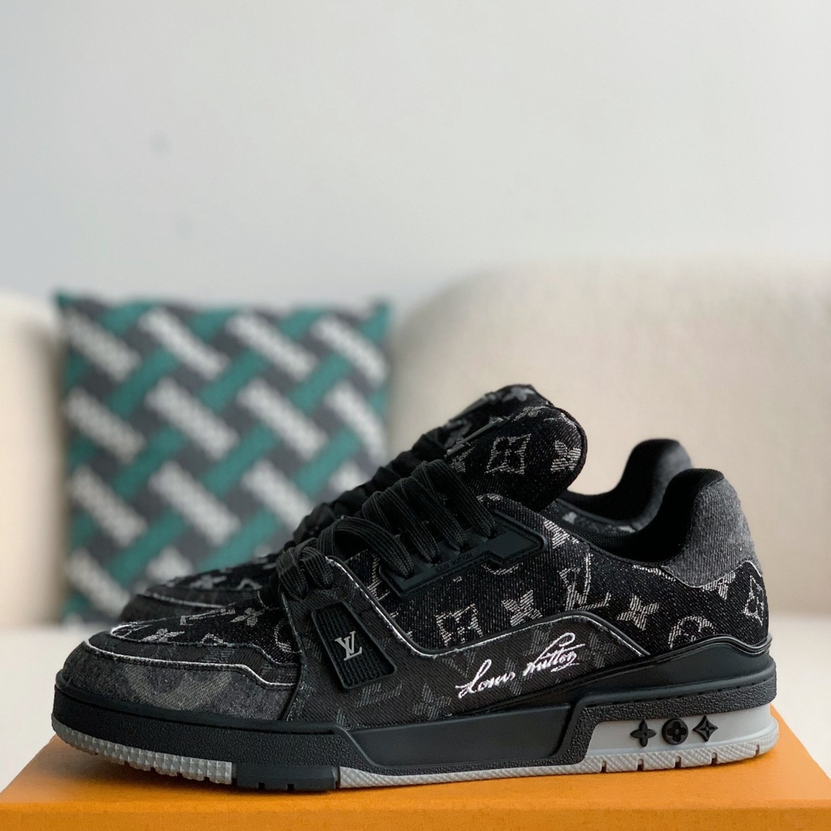 Black denim sneakers