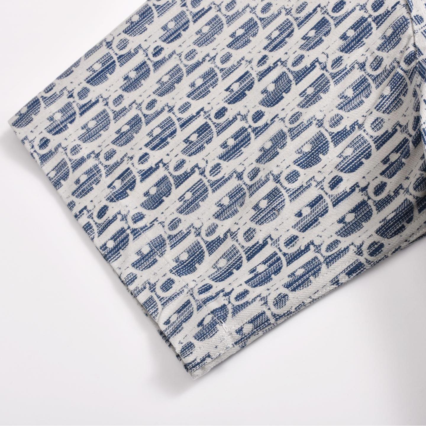 Short-sleeved denim shirt with all-over print