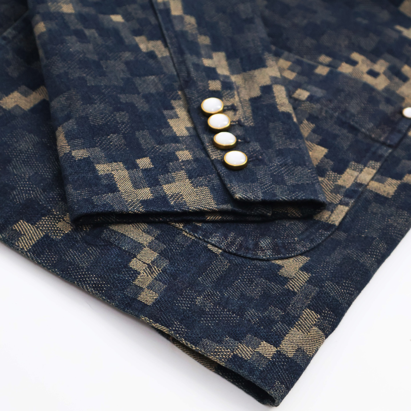 Snake print denim collarless jacket