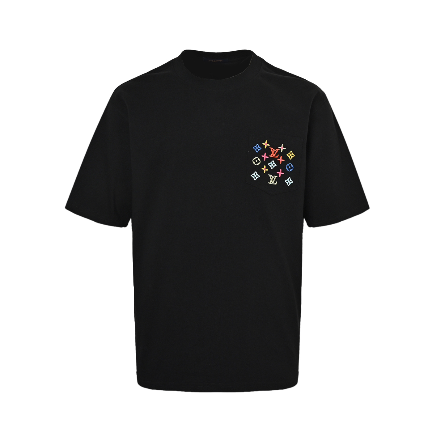 Pocket colorful embroidery T-shirt
