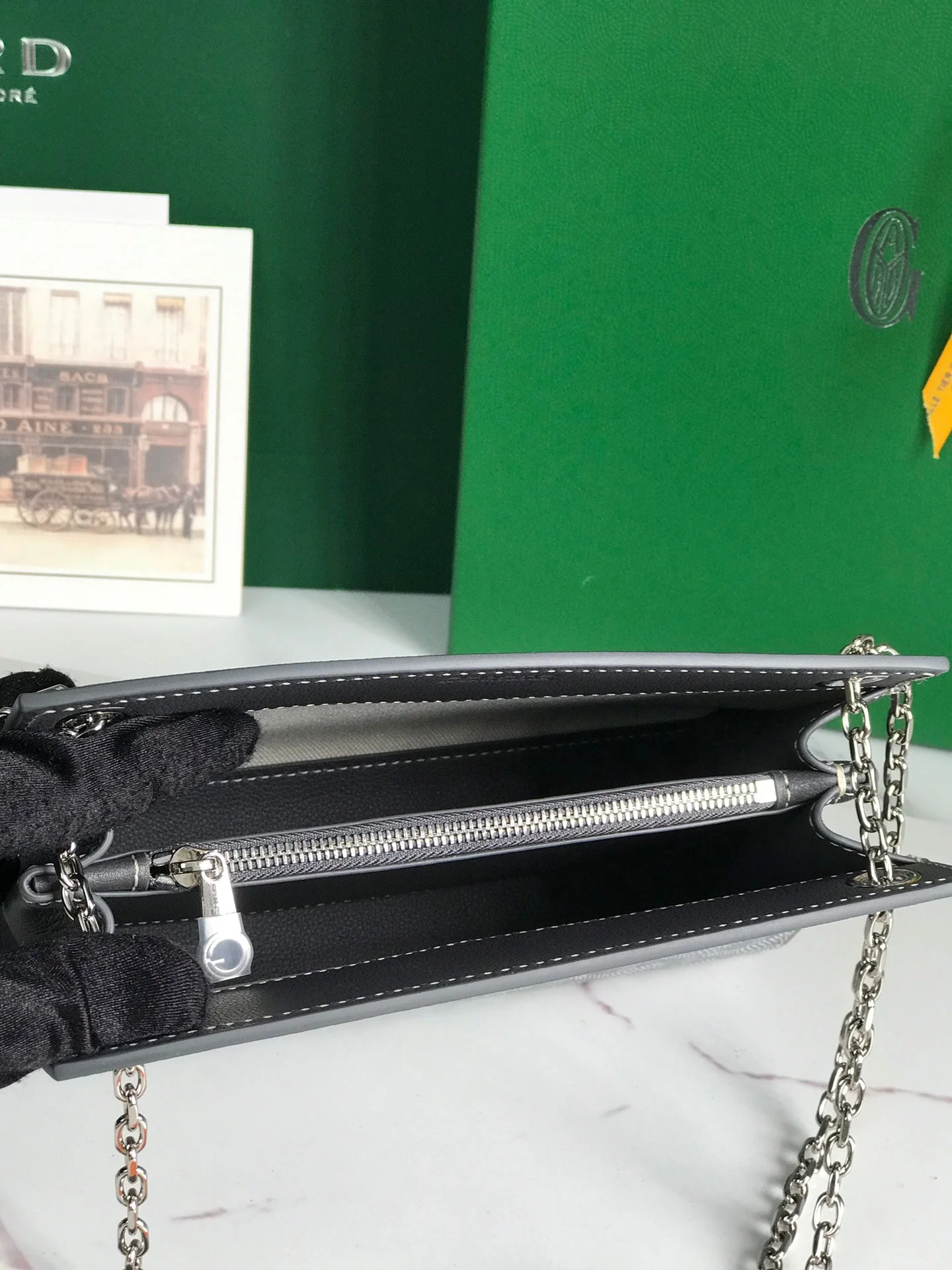 Grey Black Calfskin Structured Mini Bag