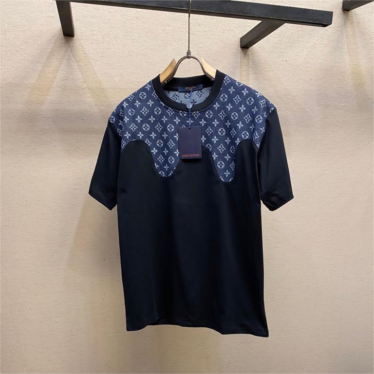 Monochrome wave stitching round neck T-shirt