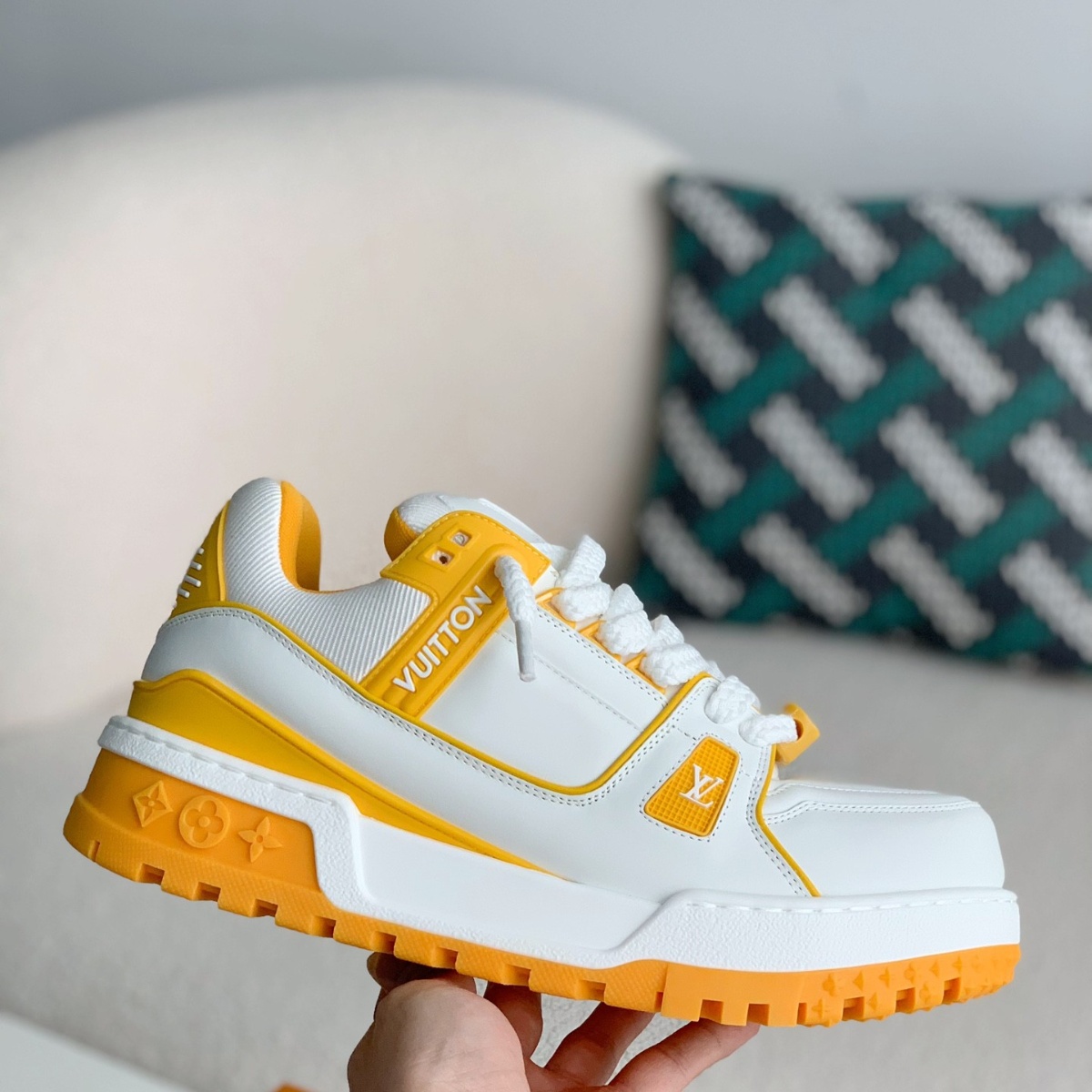 High-top orange sneakers