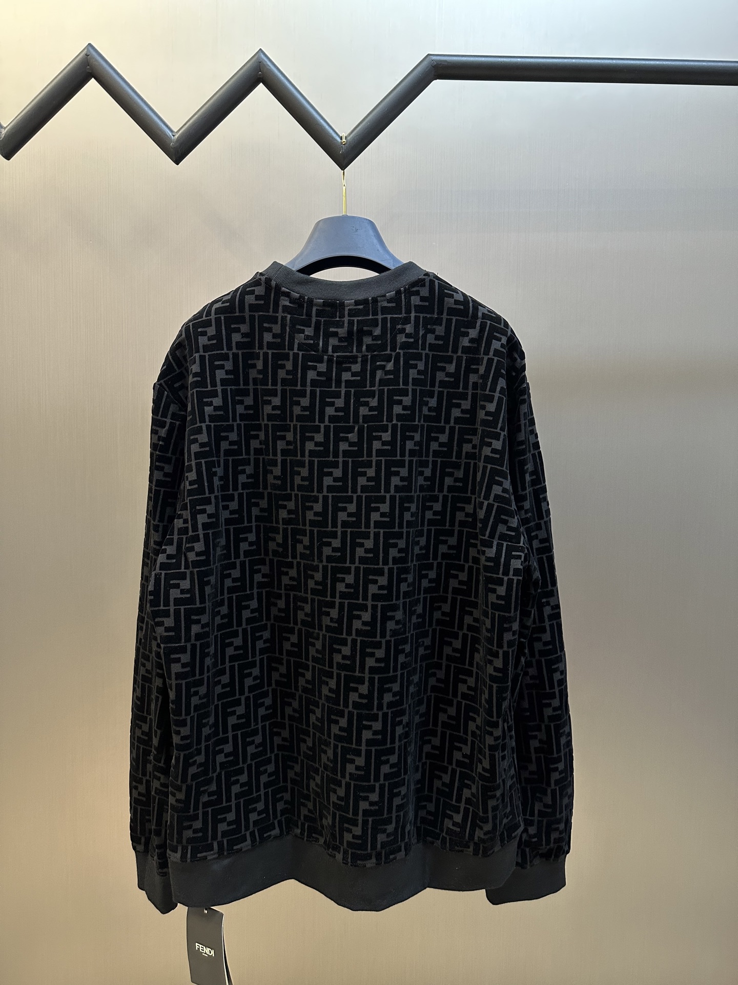 Black Pique Flocked Sweatshirt