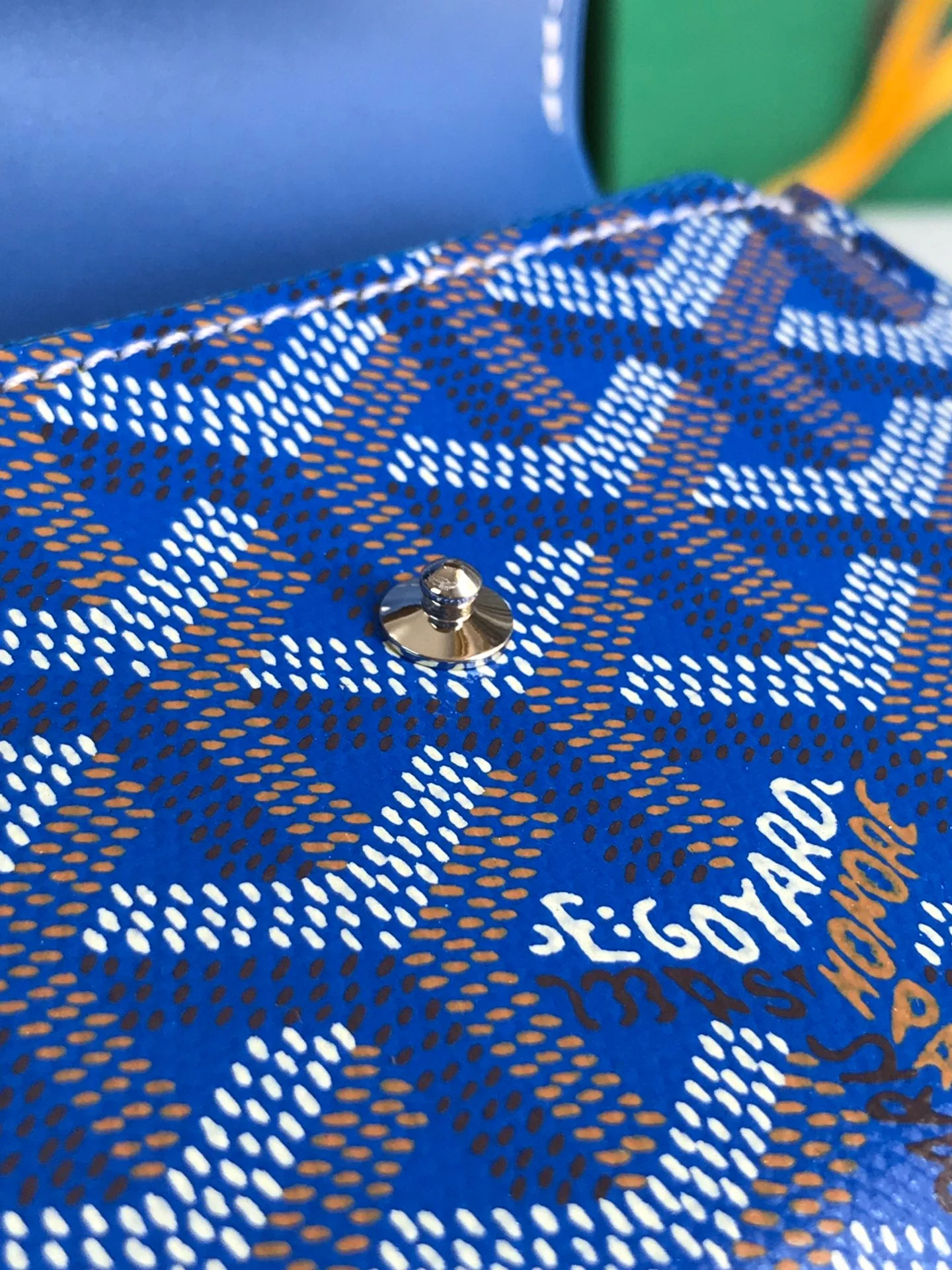 Blue Calfskin Canvas Card Holder