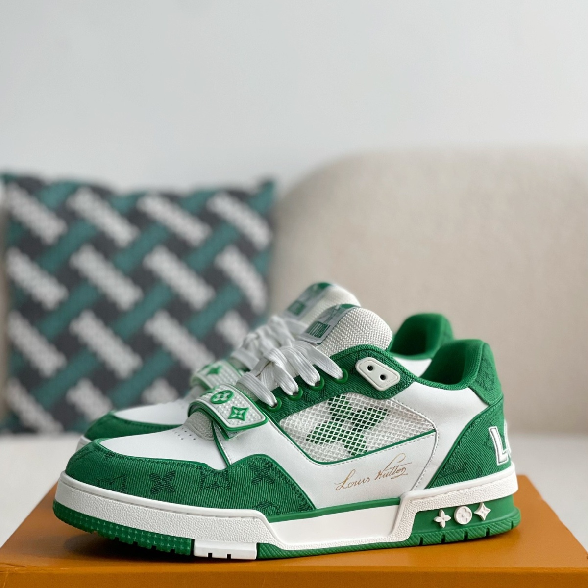 Trainer Green Monogram Denim