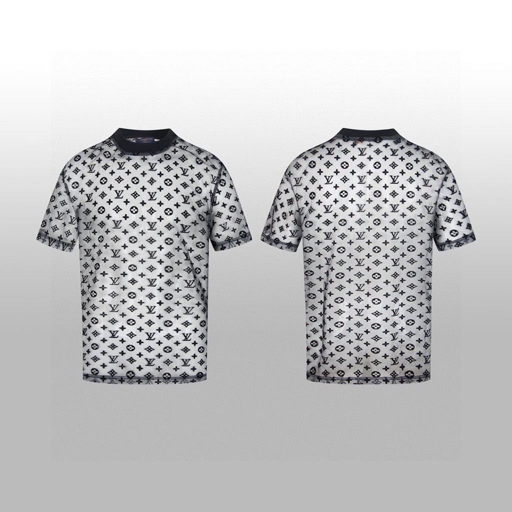 Overlapping black and white mesh T-shirt