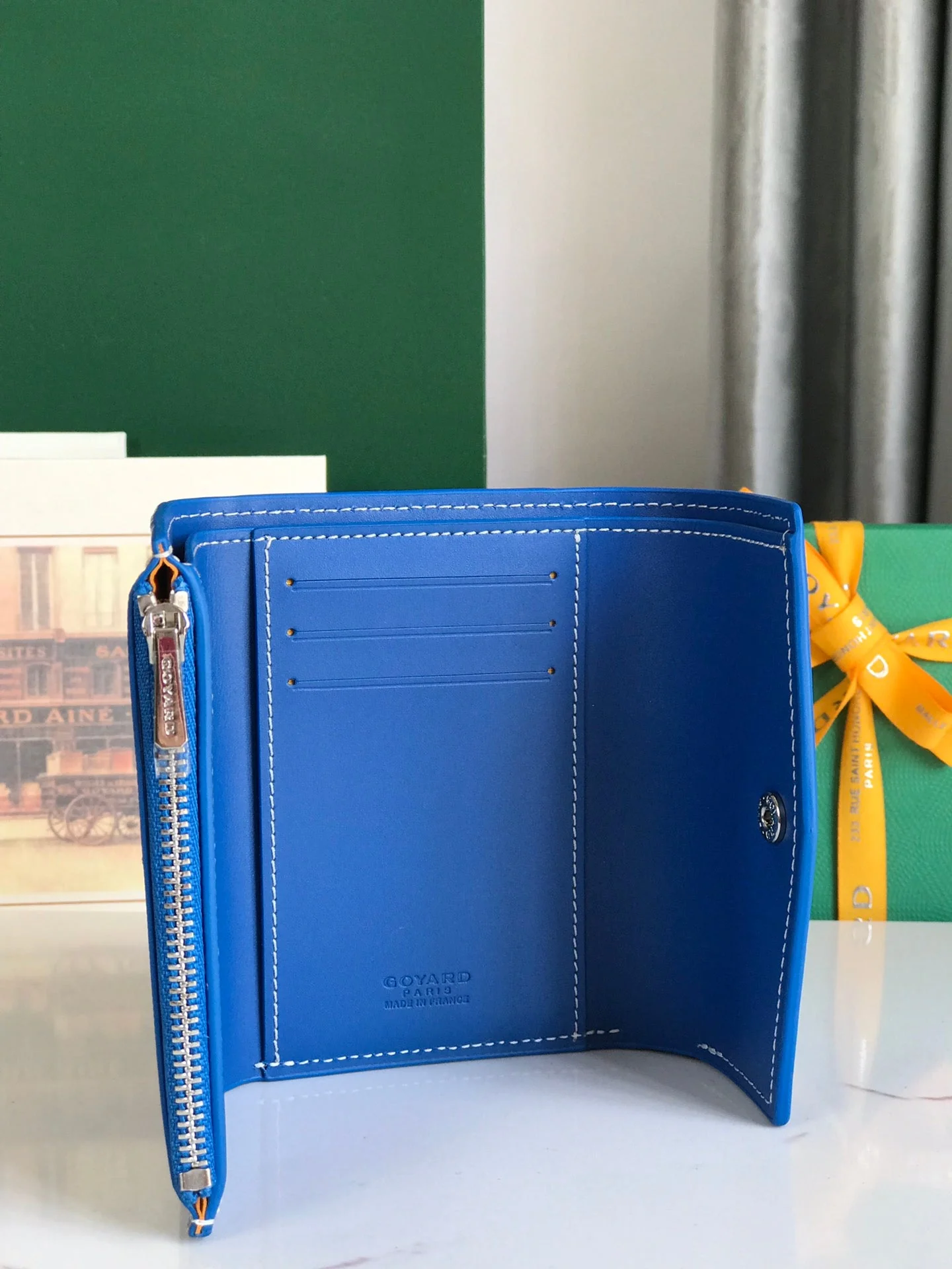 Blue Calfskin Canvas Card Holder