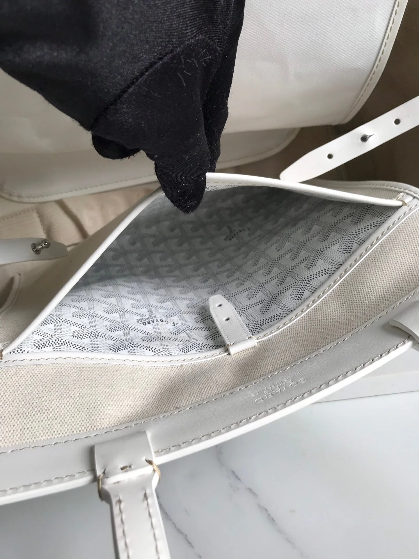 White Canvas And Calfskin Trim Bag