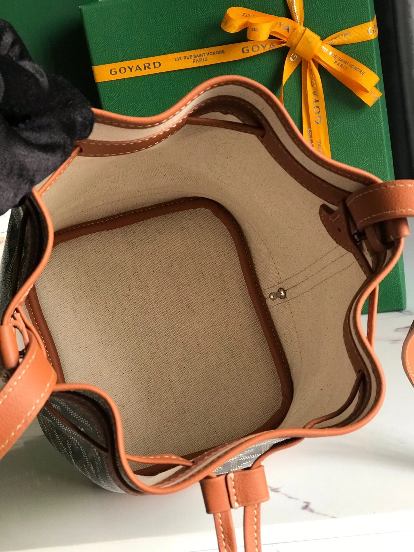 Black Brown Lambskin Trim Bucket Bag