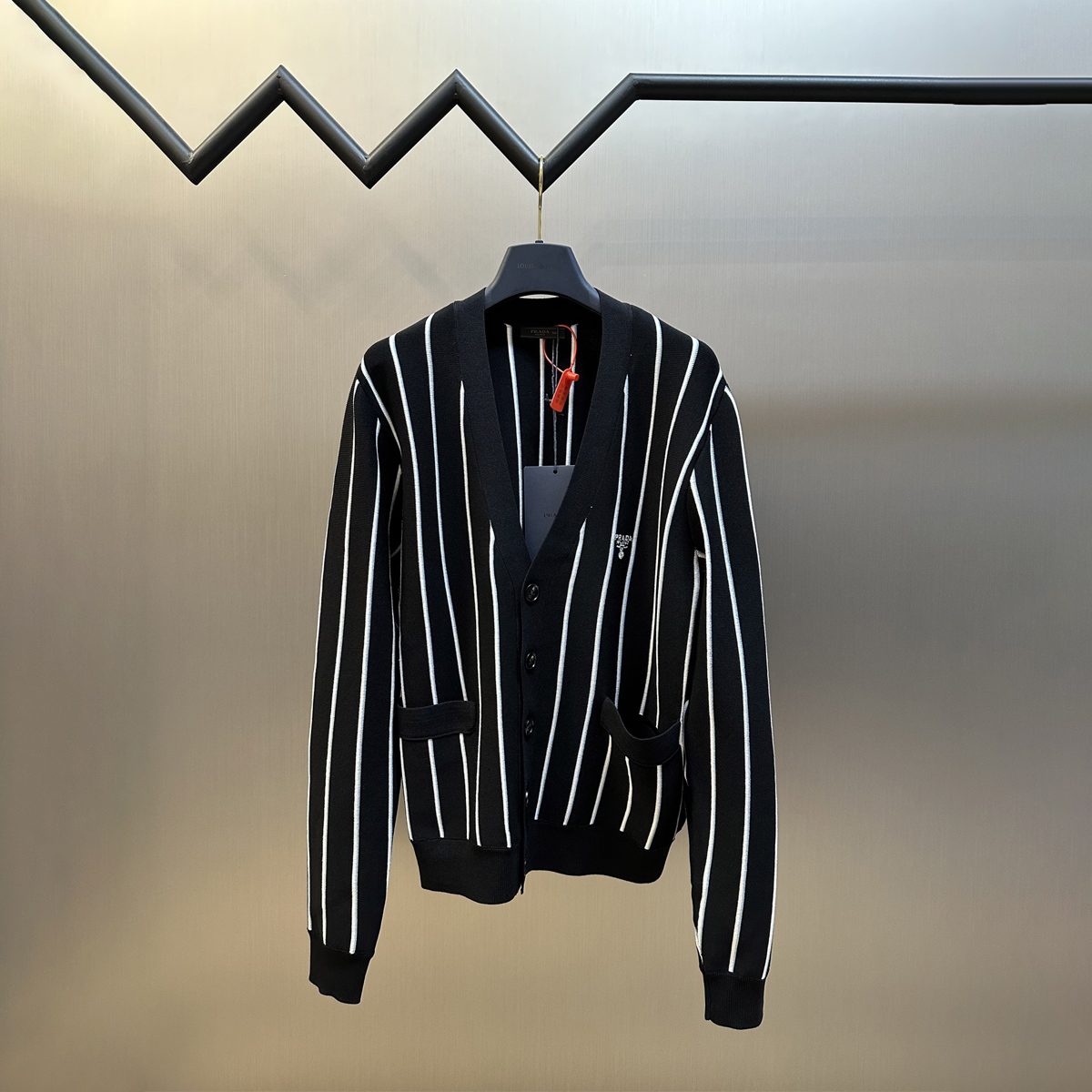 Striped embroidered cardigan sweater