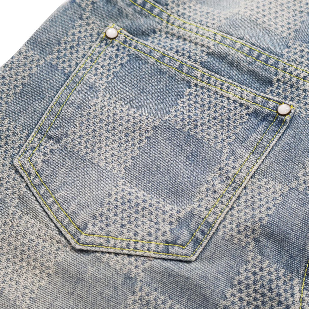 Checkered denim short-sleeved shots