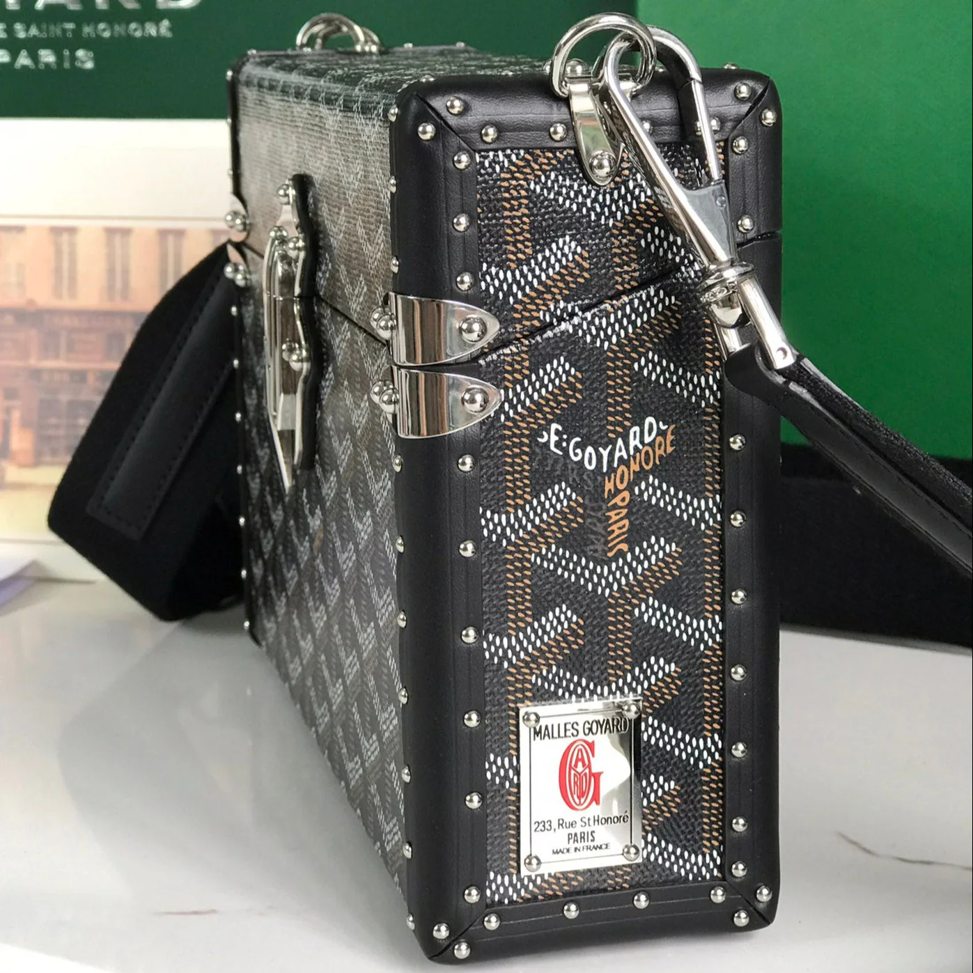 CASSETTE TRUNK BAG 21 IN BLACK CANVAS & COWHIDE