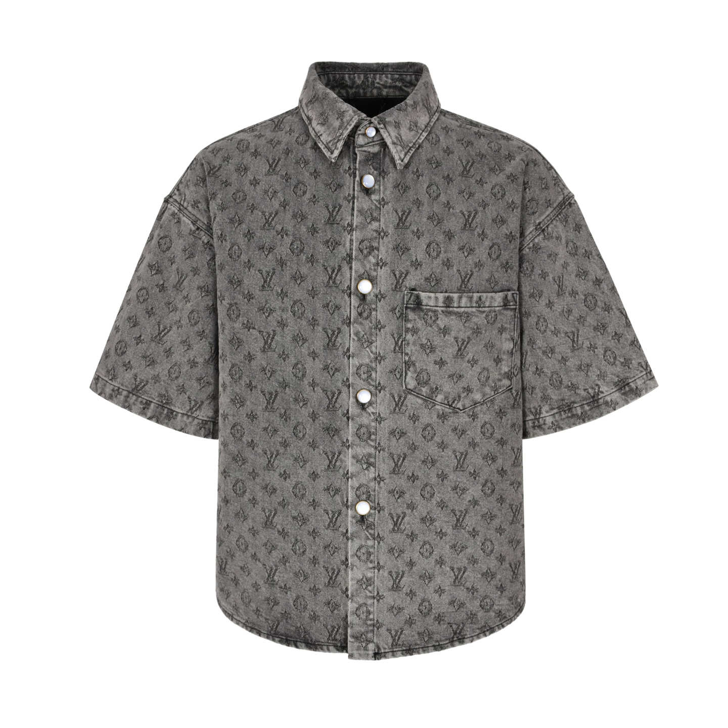 Denim shirt with all-over jacquard print