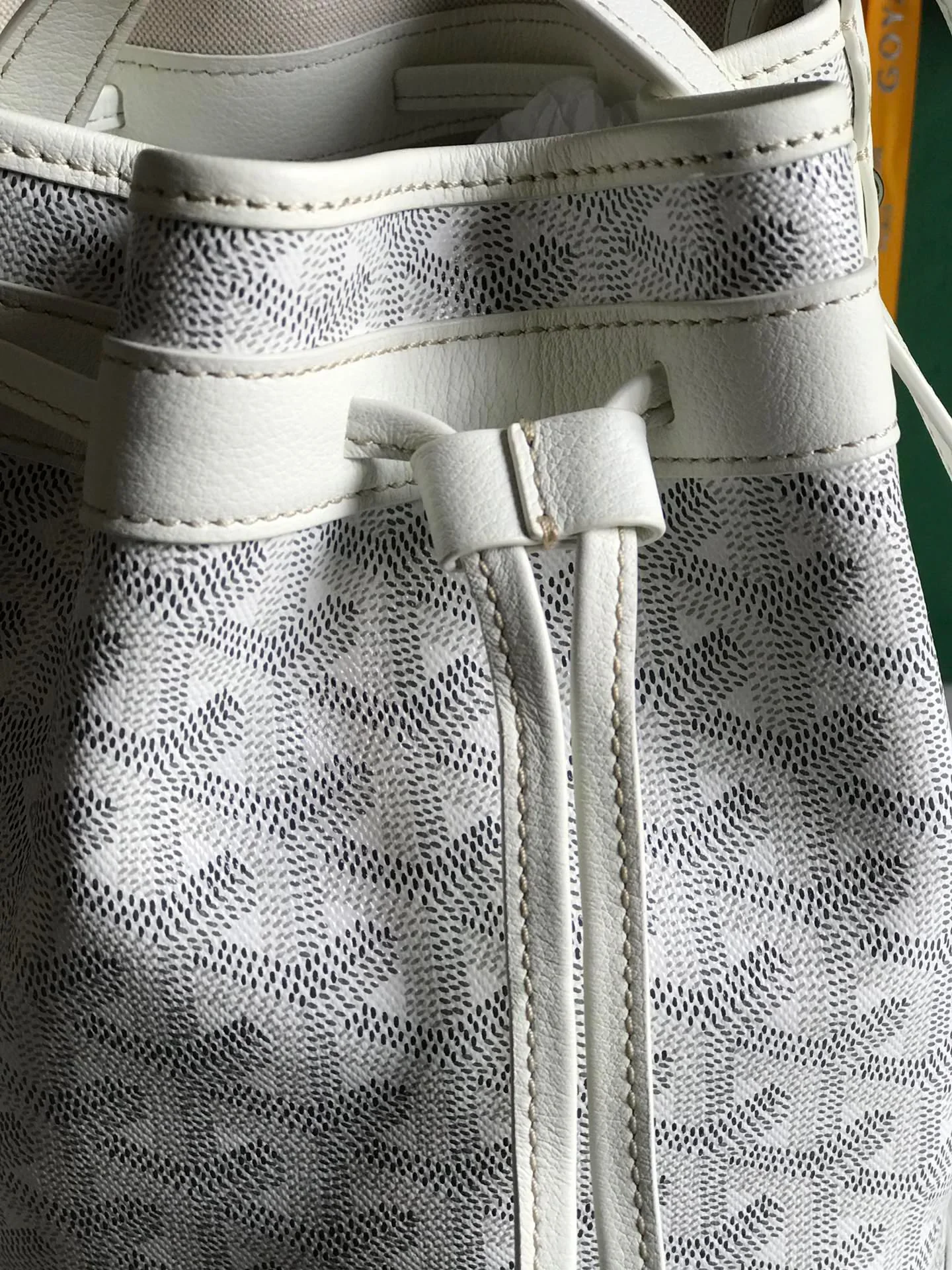 White Lambskin Trim Bucket Bag