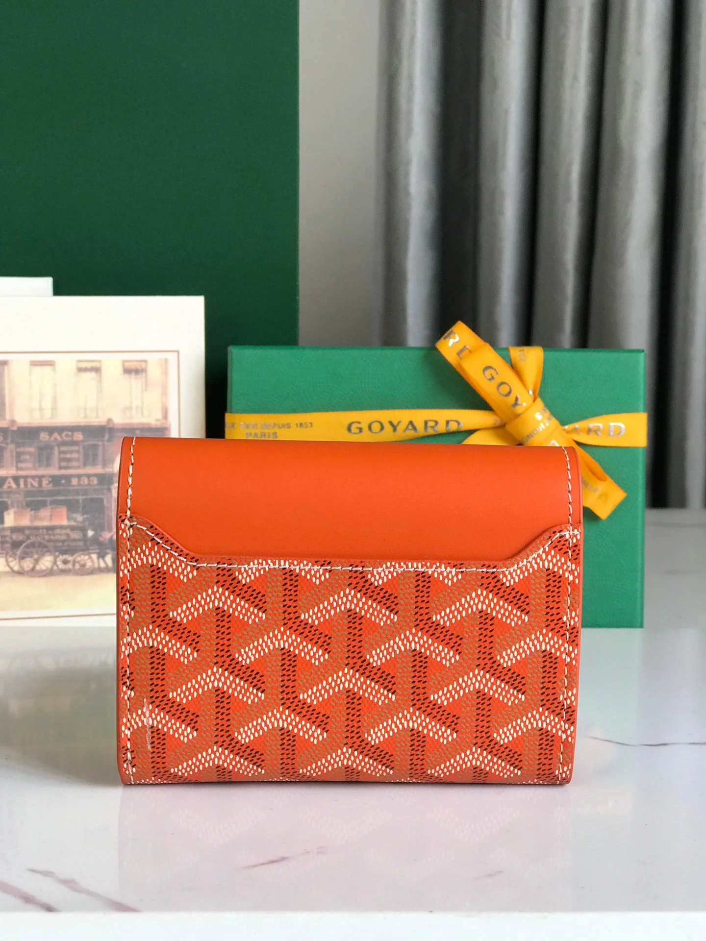 Orange Calfskin Canvas Card Holder
