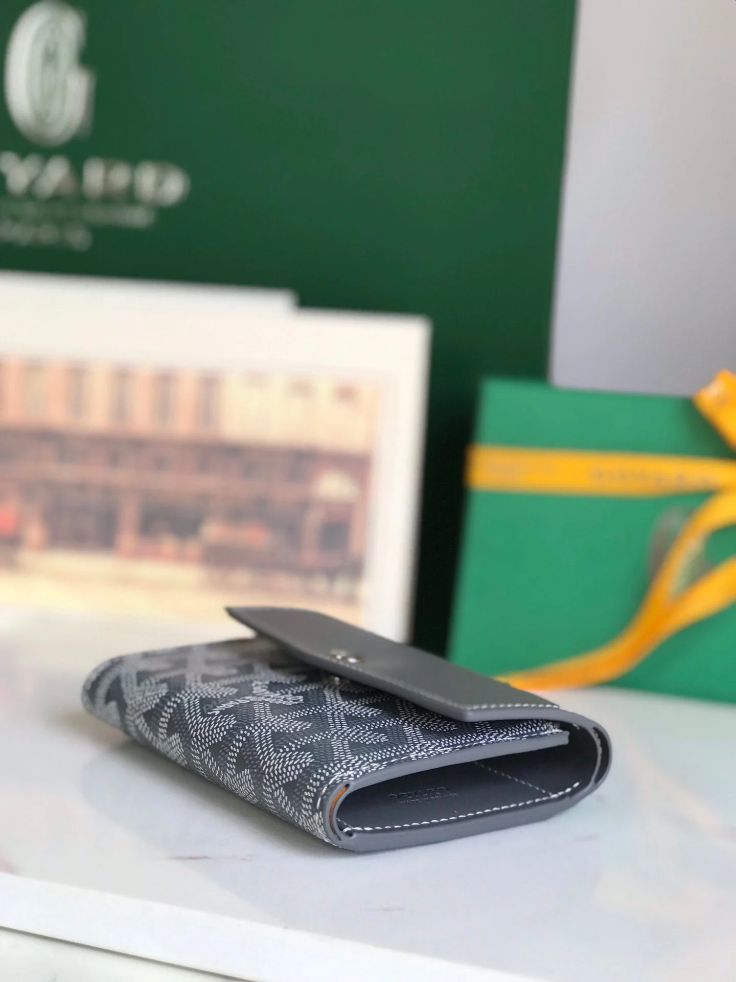 Grey Calfskin Canvas Card Holder