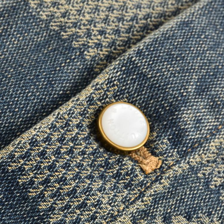 Checkerboard distressed denim jacket