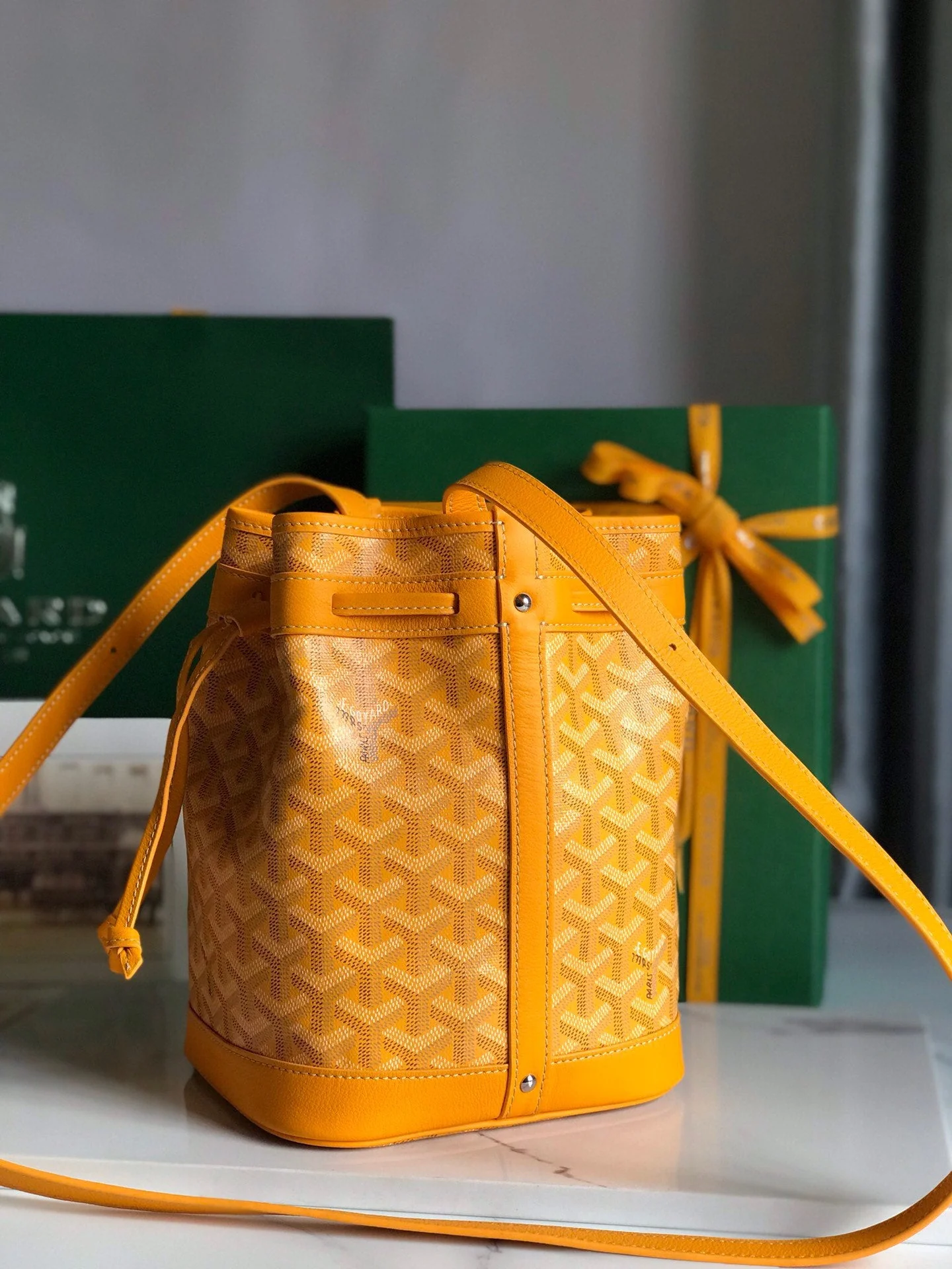Orange Lambskin Trim Bucket Bag