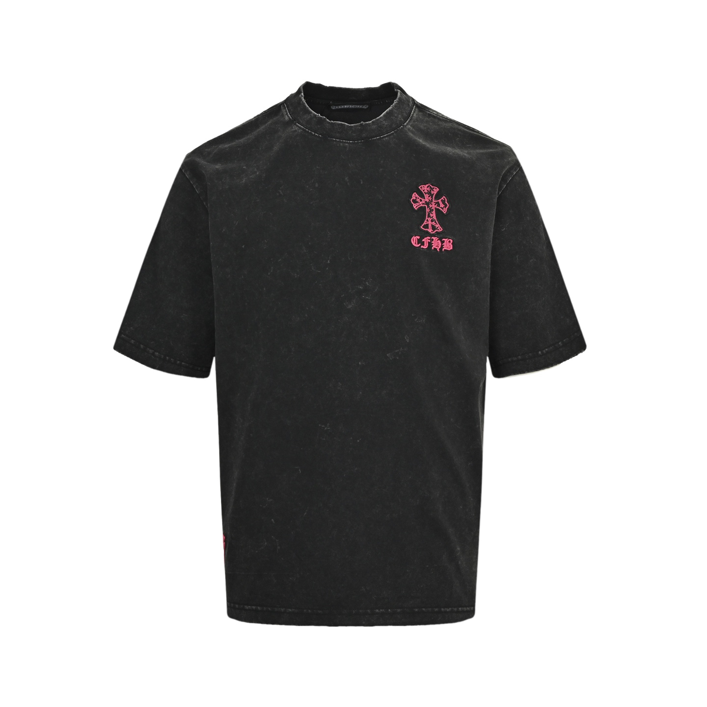 Cross patch embroidered washed burnout short-sleeved T-shirt