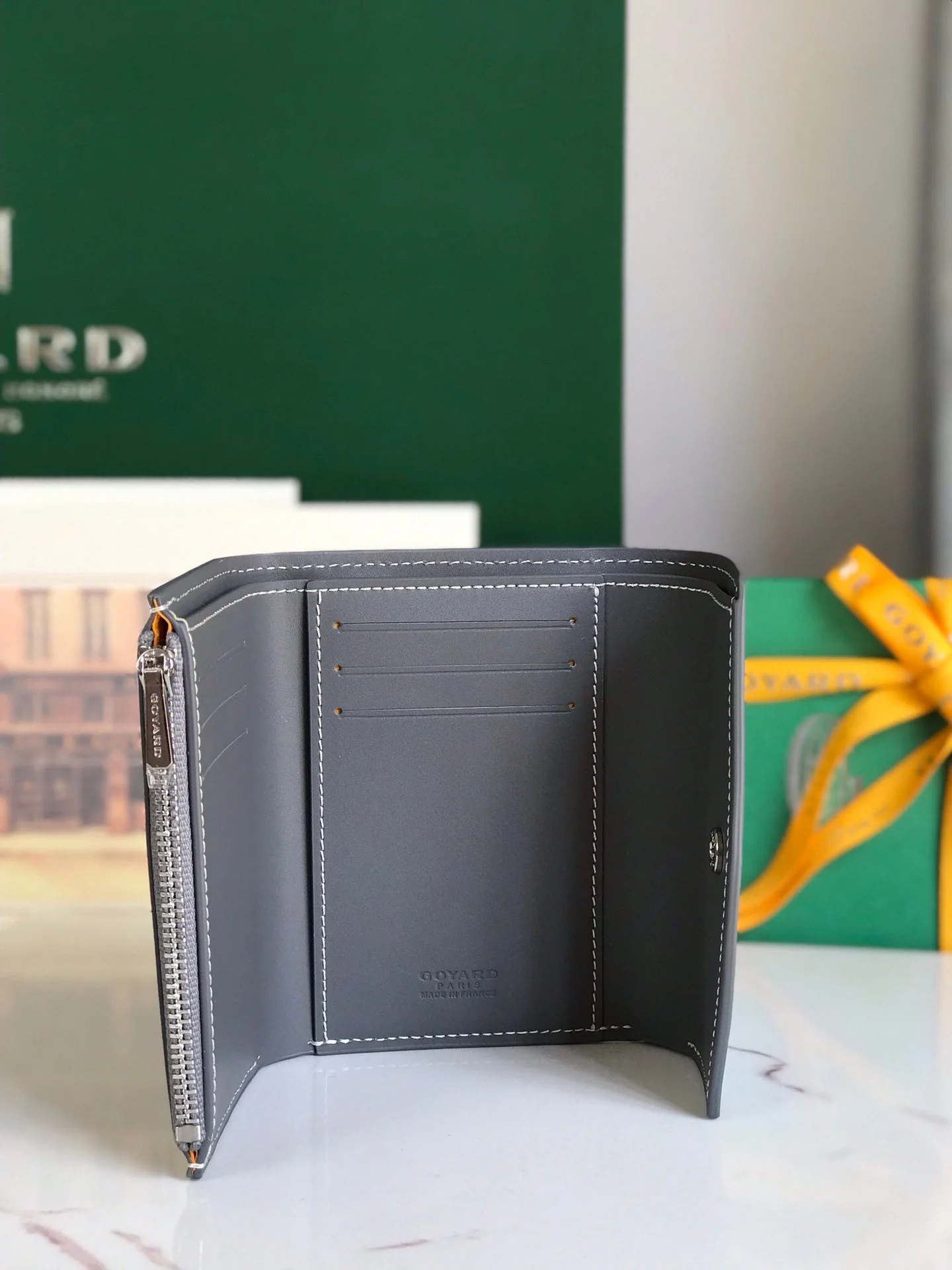 Grey Calfskin Canvas Card Holder