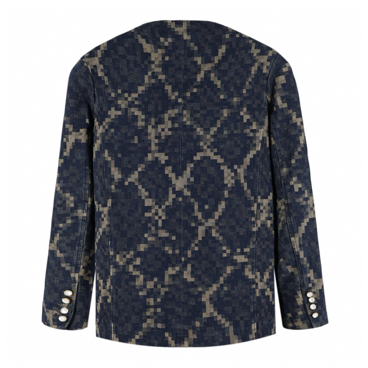 Snake print denim collarless jacket