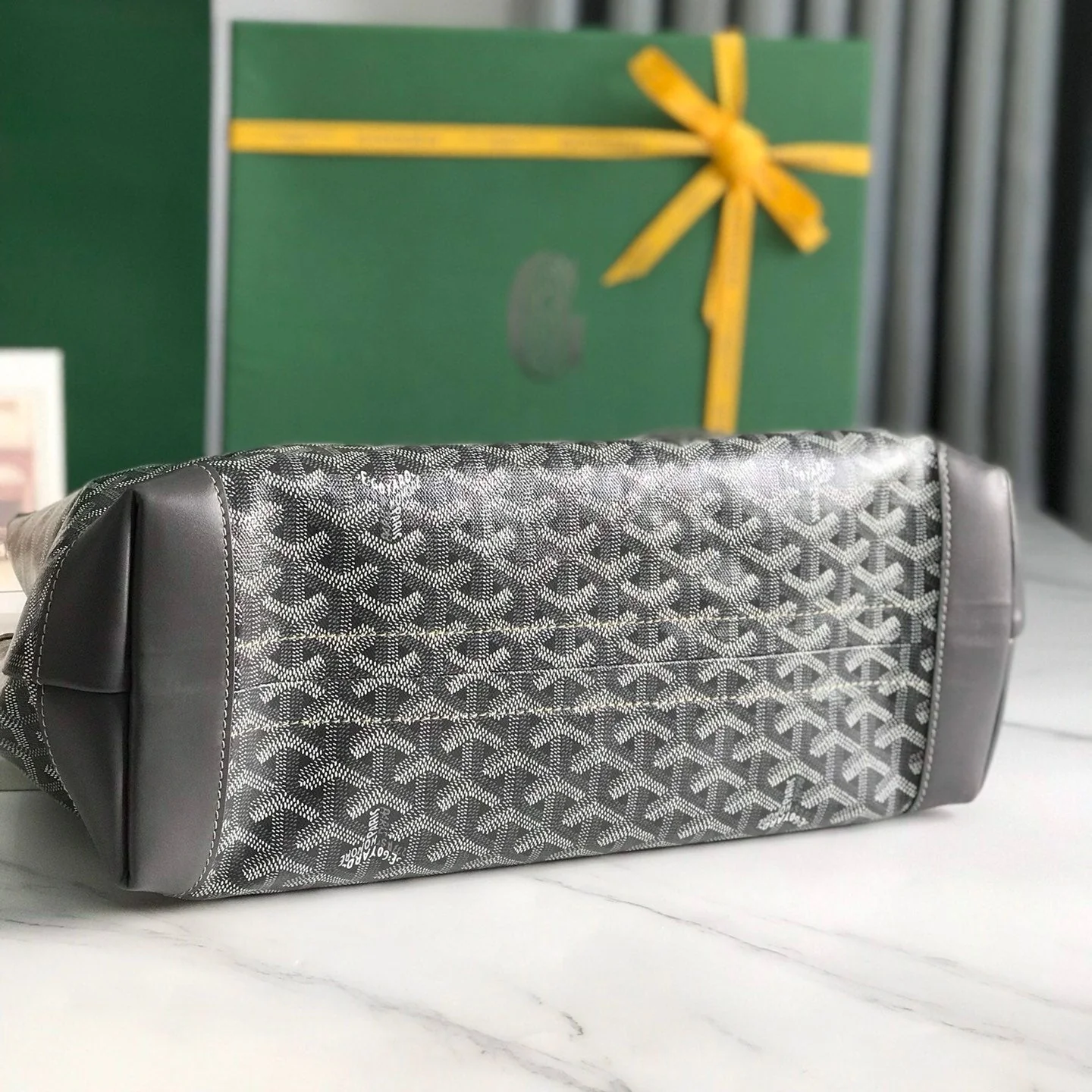 Grey Canvas And Calfskin Trim Bag