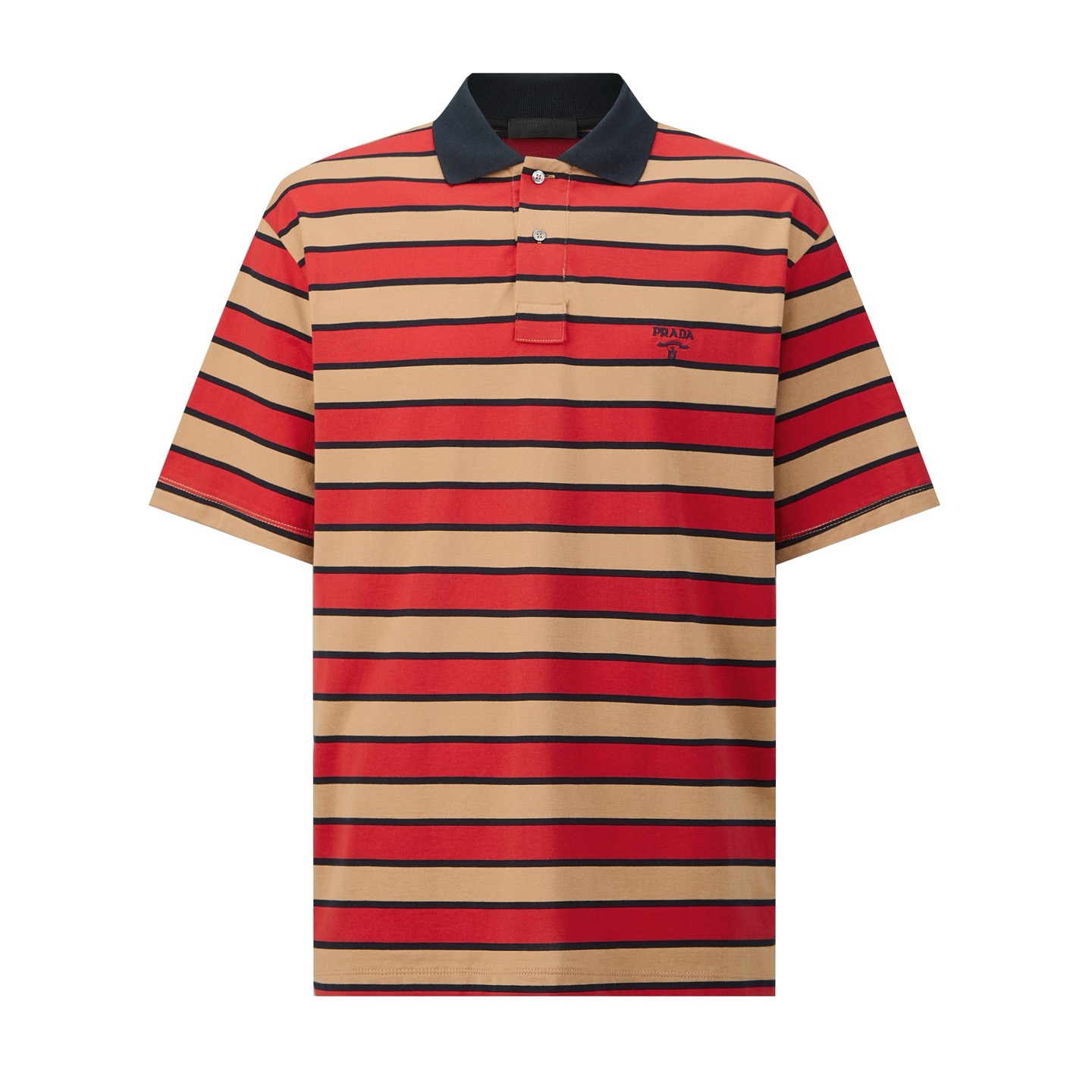 Striped lapel embroidered polo shirt