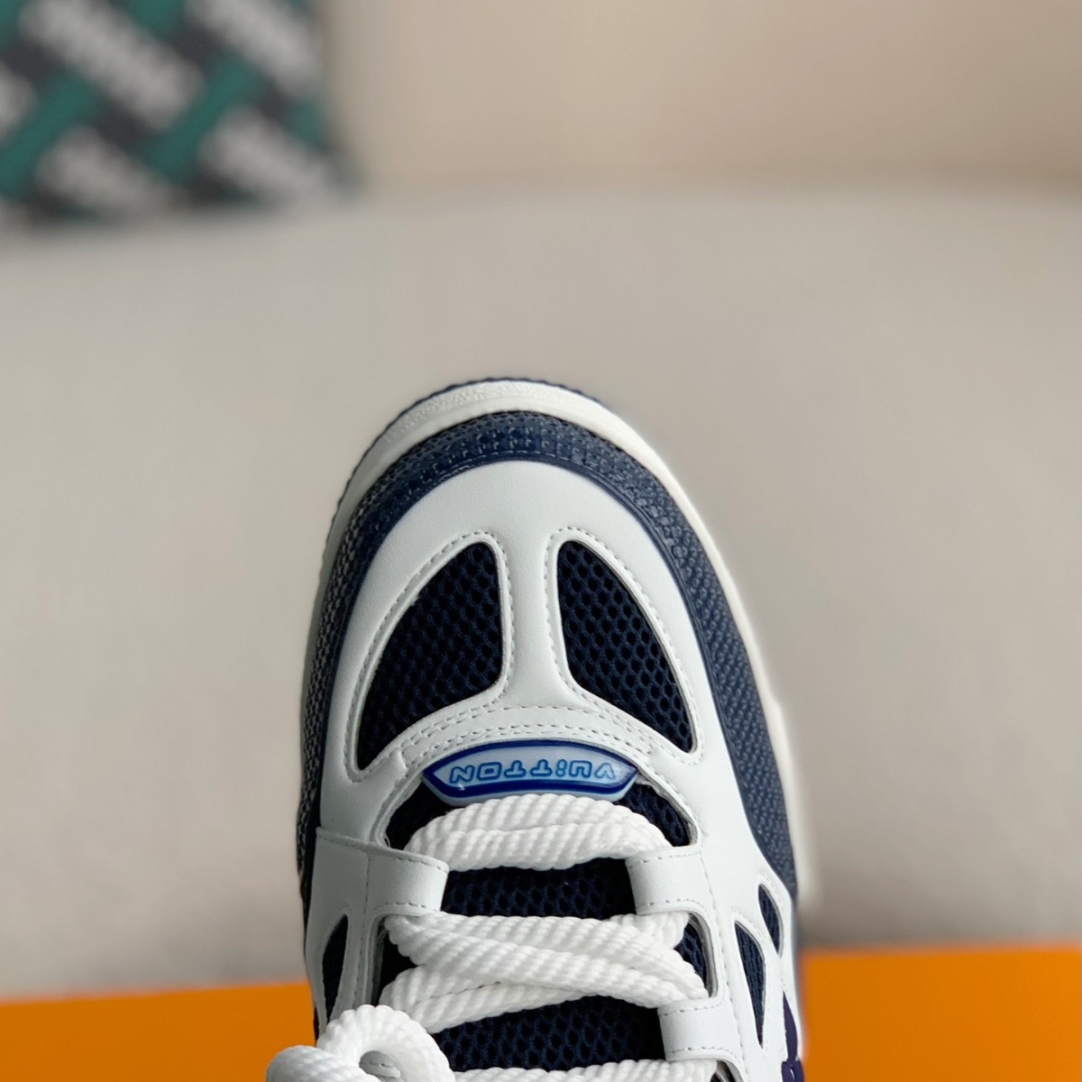 Navy and white sneakers