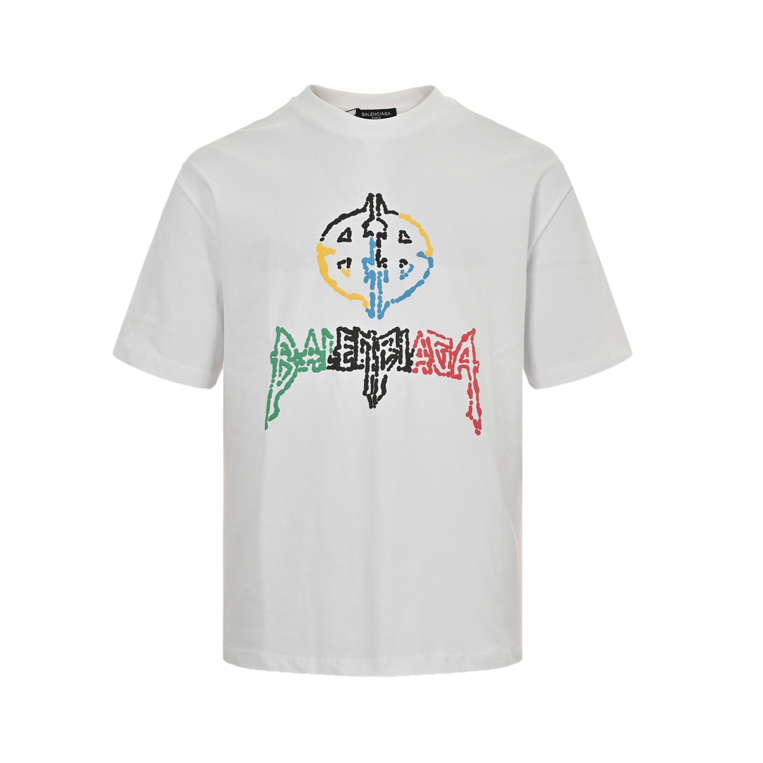 Colorful letter logo foam print short-sleeved T-shirt