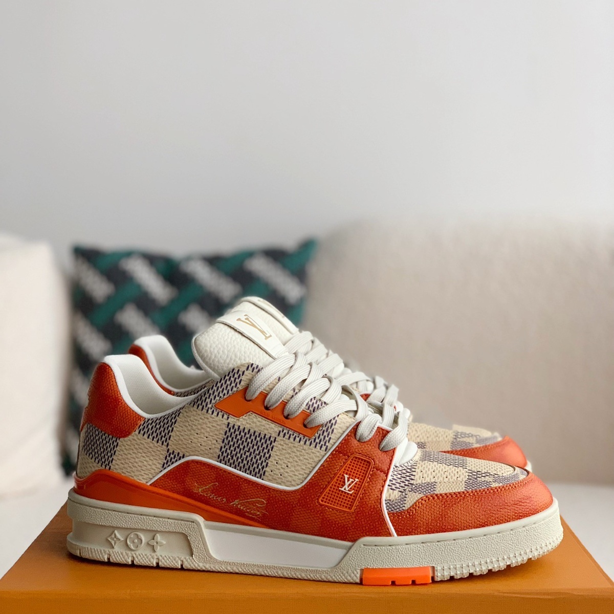 White and orange sneakers