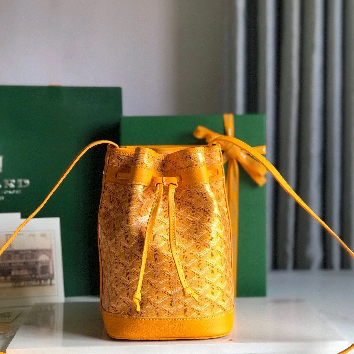 Orange Lambskin Trim Bucket Bag