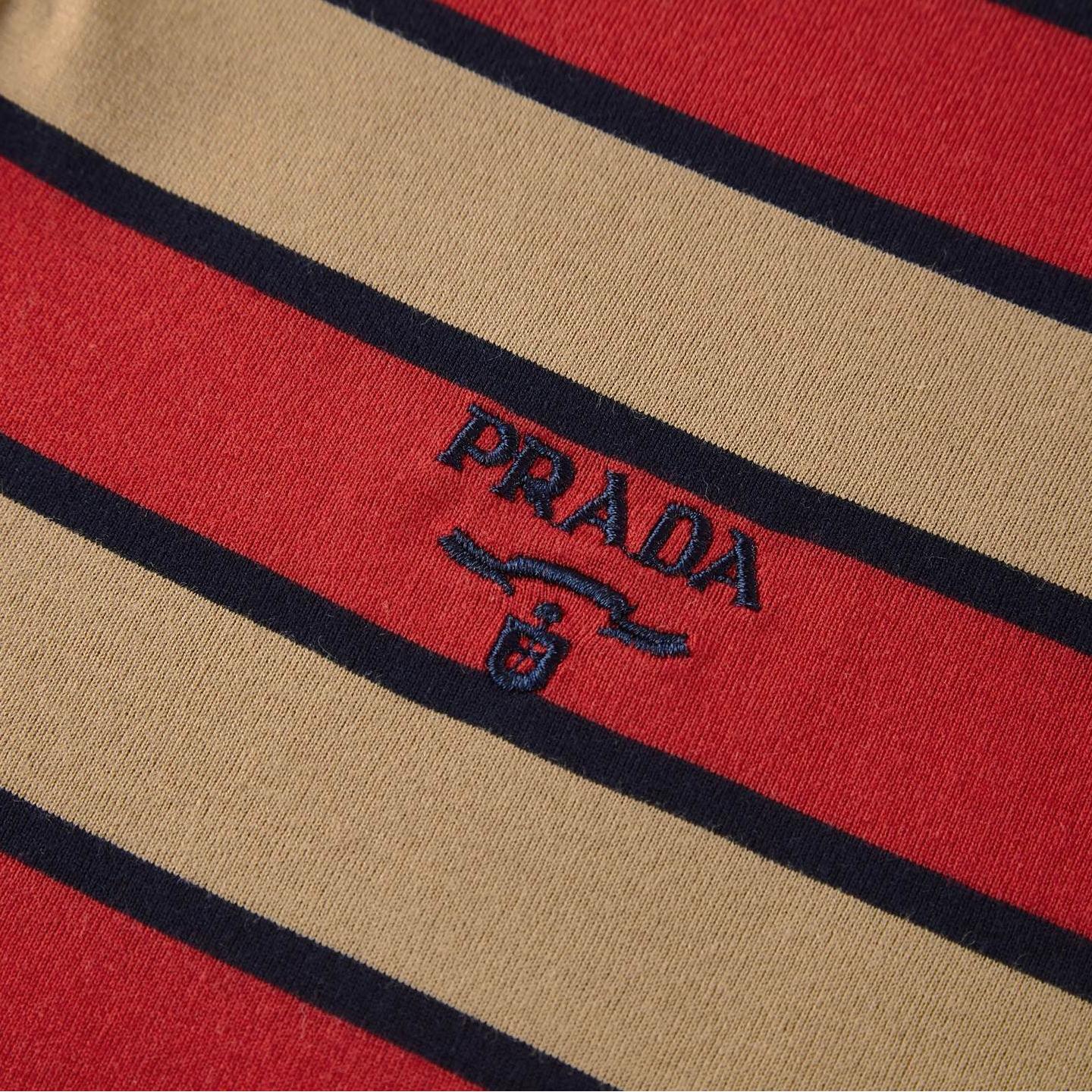 Striped lapel embroidered polo shirt
