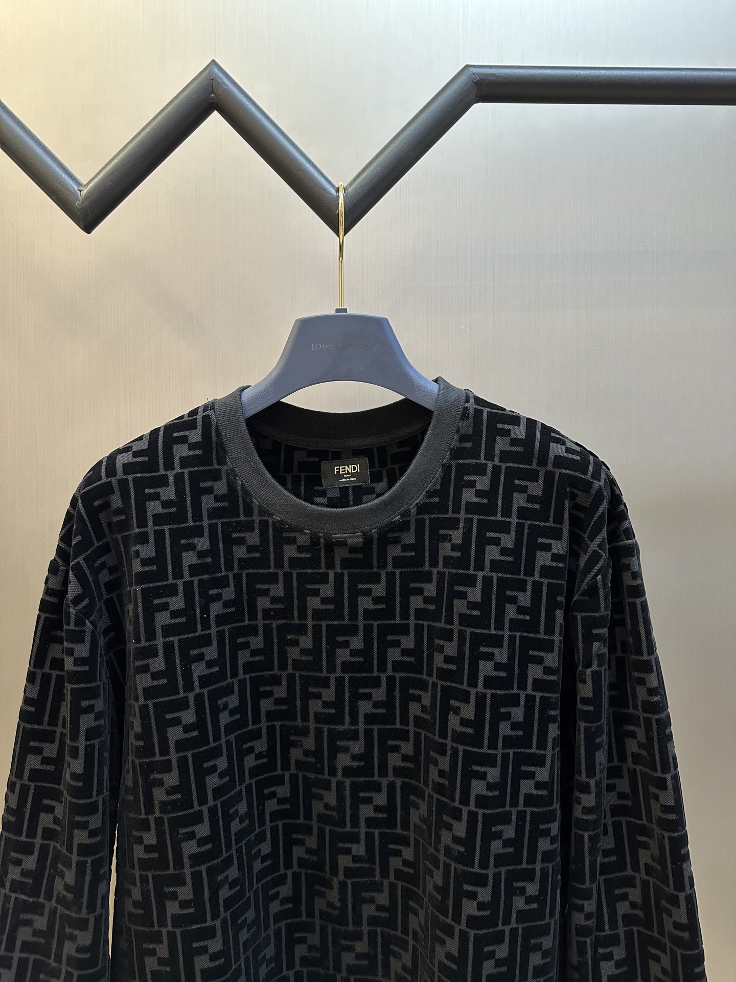 Black Pique Flocked Sweatshirt